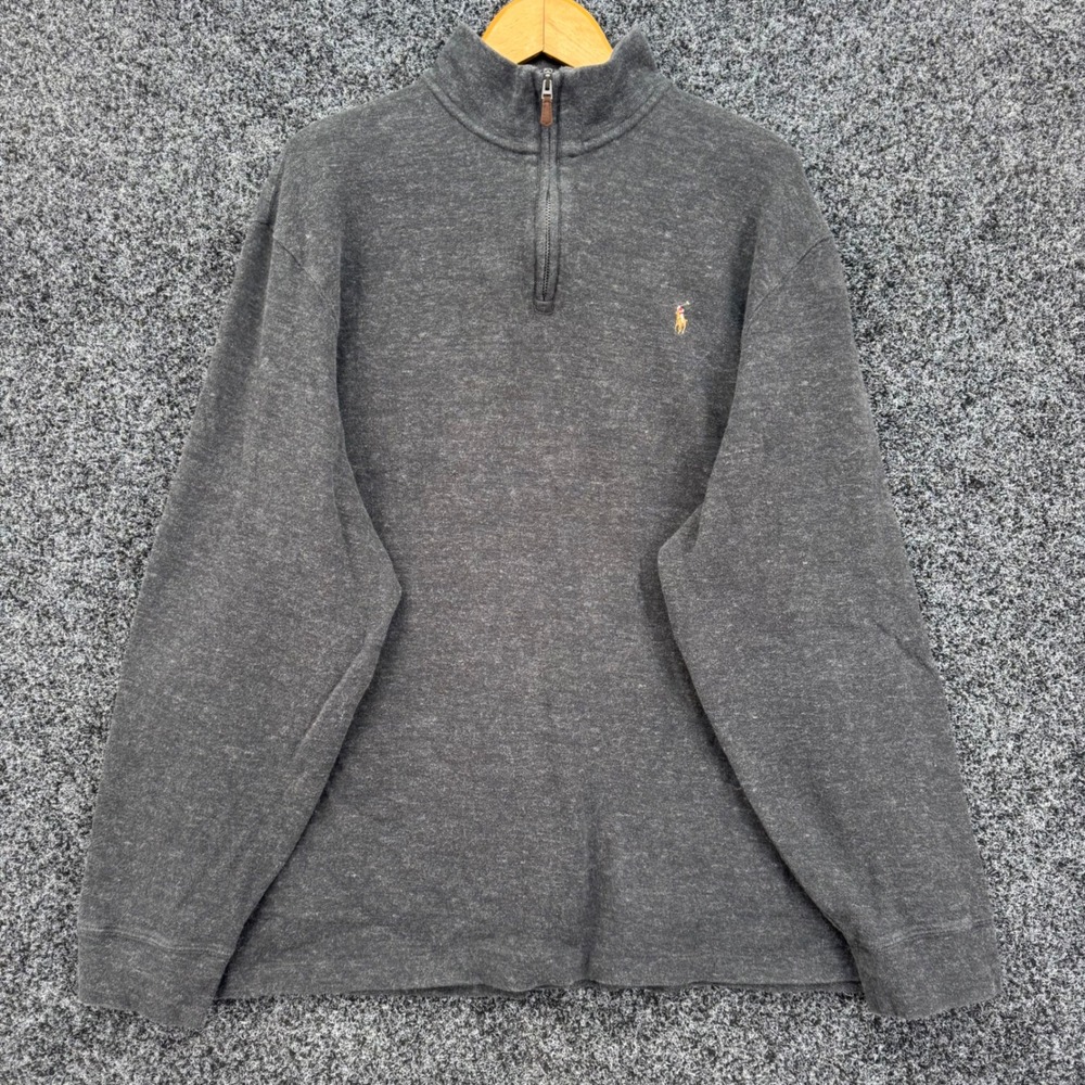 Polo Ralph Lauren Mens XXL Estate Rib Quarter Zip Pullover Charcoal Gray Heather